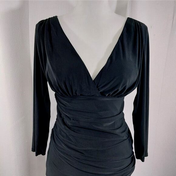 BISOU BISOU! RAVISHING TIERED SKIRT, CRISS,-CROSS TOP STRETCH BLACK DRESS! SZ 8 - Picture 3 of 8